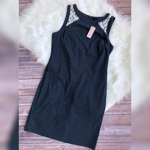 Ann Taylor Navy and Lace Fitted Dress Petite NWT - Picture 1 of 3